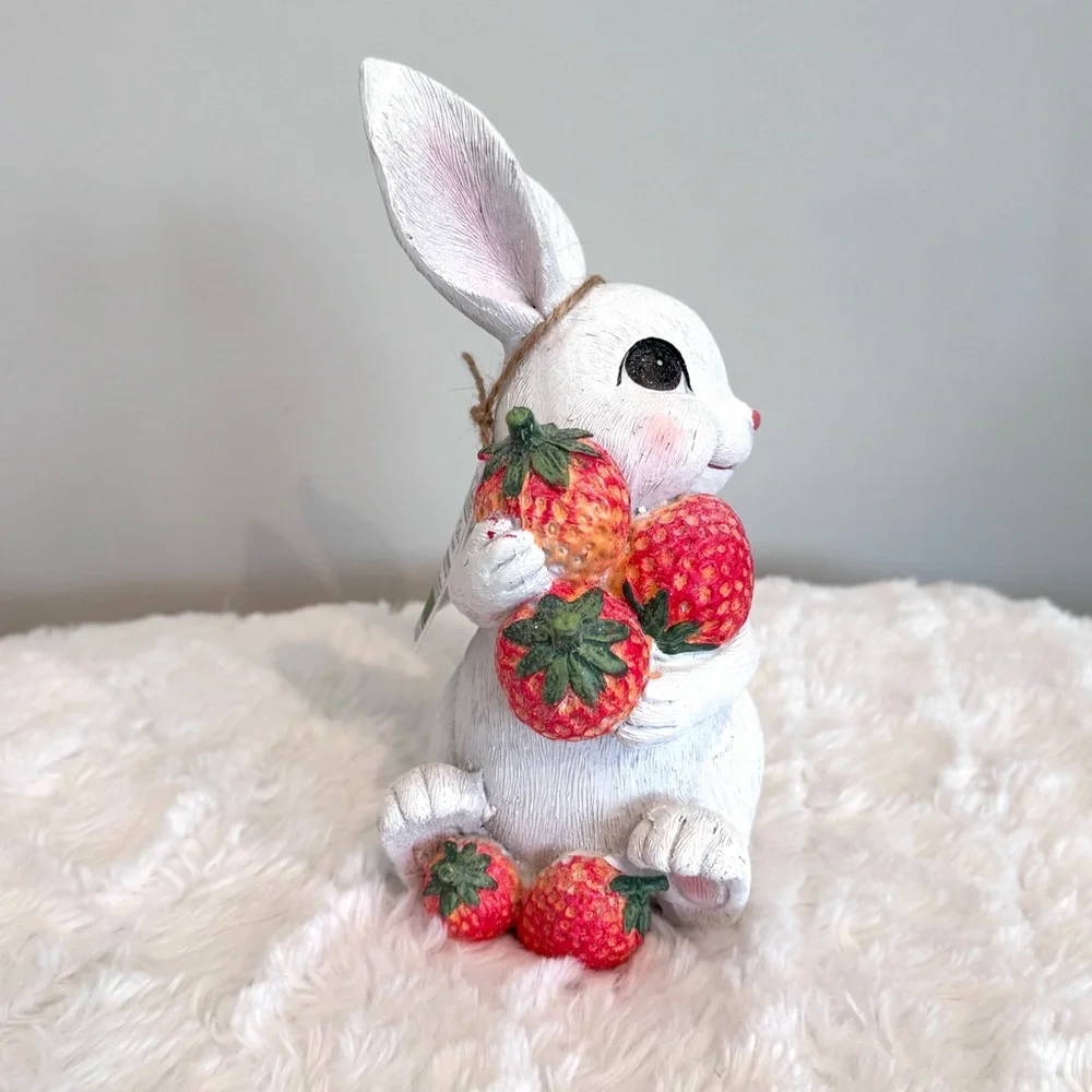 Bunny Rabbit Holding Strawberries Cute Spring Decor NEW 8”